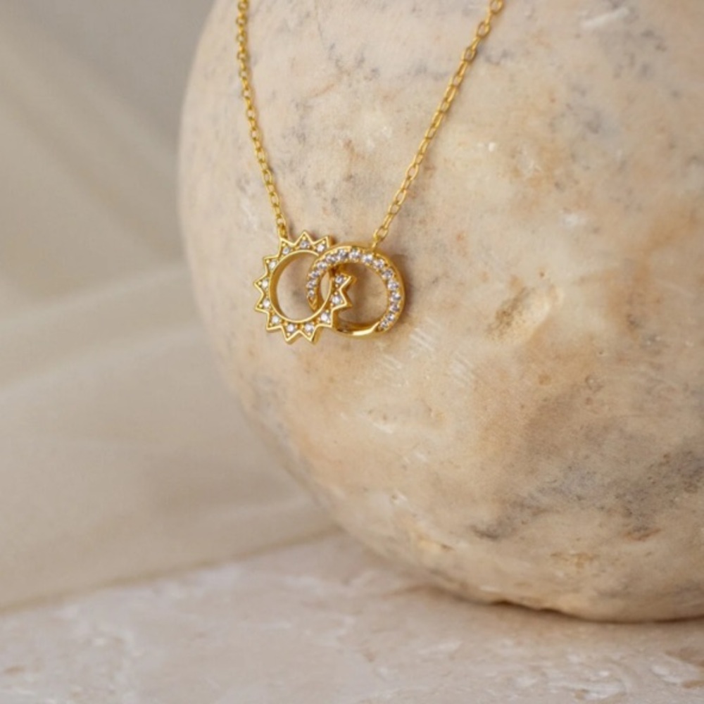Gold Sun & Moon Eternity Necklace, never worn